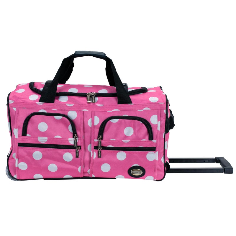 Rockland Rolling Duffel Bag, Pink Dot, 22" - Image 1